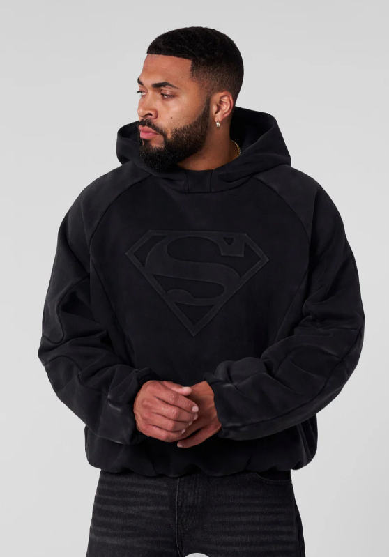 5094 - superman shield hoodie black wash-youngla