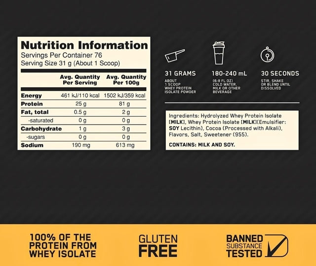 PROTEÍNA OPTIMUM NUTRITION 100% ISOLATE OPTIMUS NUTRITION - 5 LBS