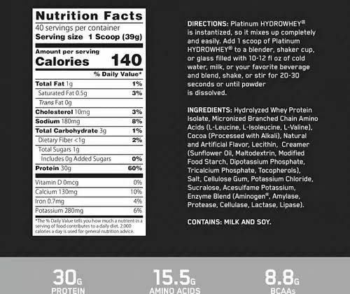 PROTEÍNA OPTIMUM NUTRITION PLATINUM HYDROWHEY- 3.52 LBS